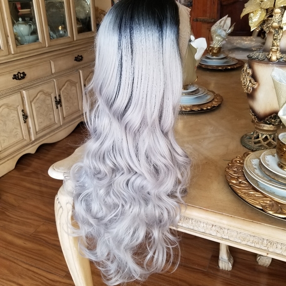 Ombre Black Gray Lace Front Wig - Picture 3 of 8